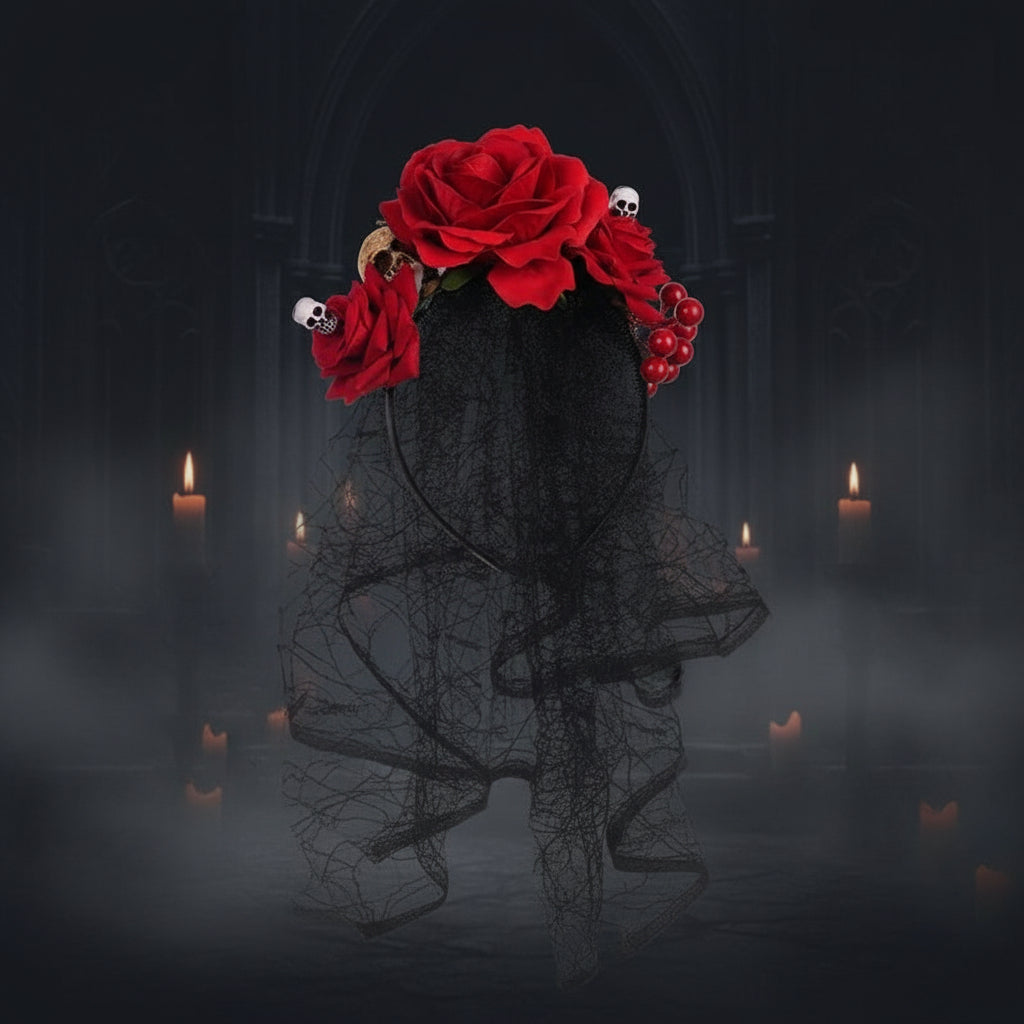 Rose Floral Headband for Day of the Dead Celebration Sorceress Sanctuary