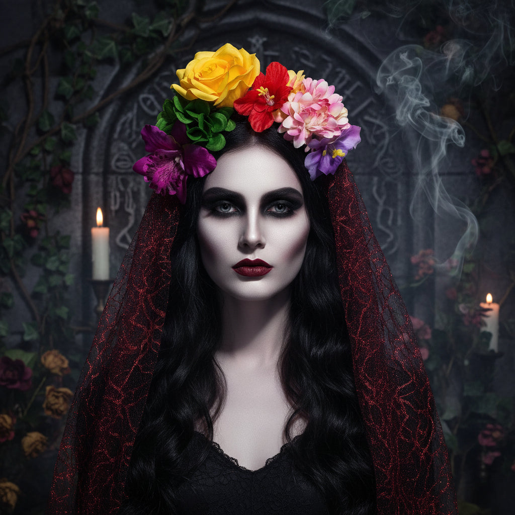 Rose Floral Headband for Day of the Dead Celebration Sorceress Sanctuary