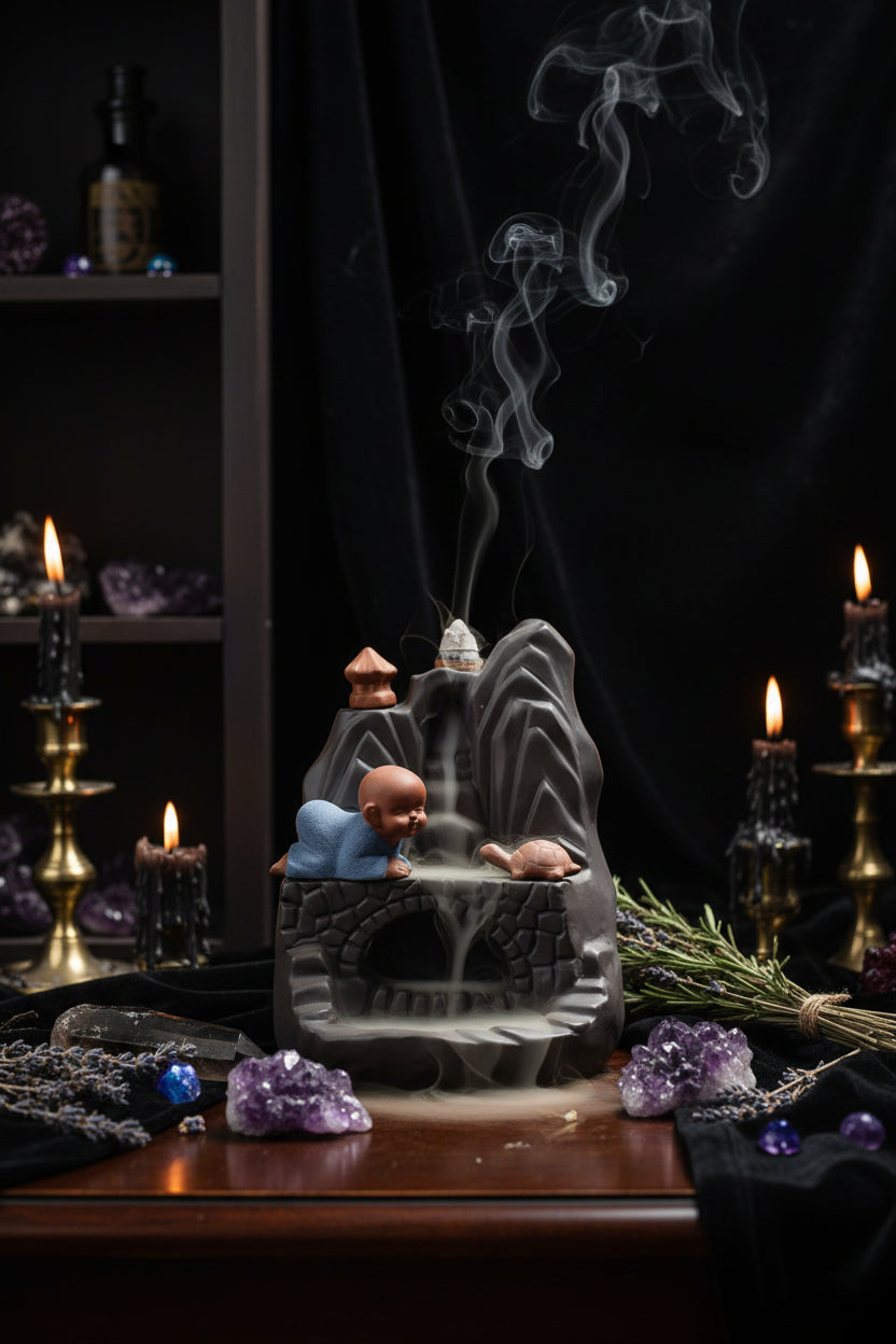 Creative Incense Burner with Monk and Turtle Design Sorceress Sanctuary