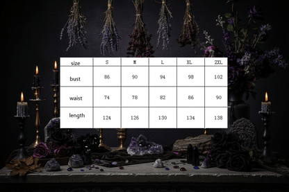 Table displaying measurements for different sizes of clothing items.