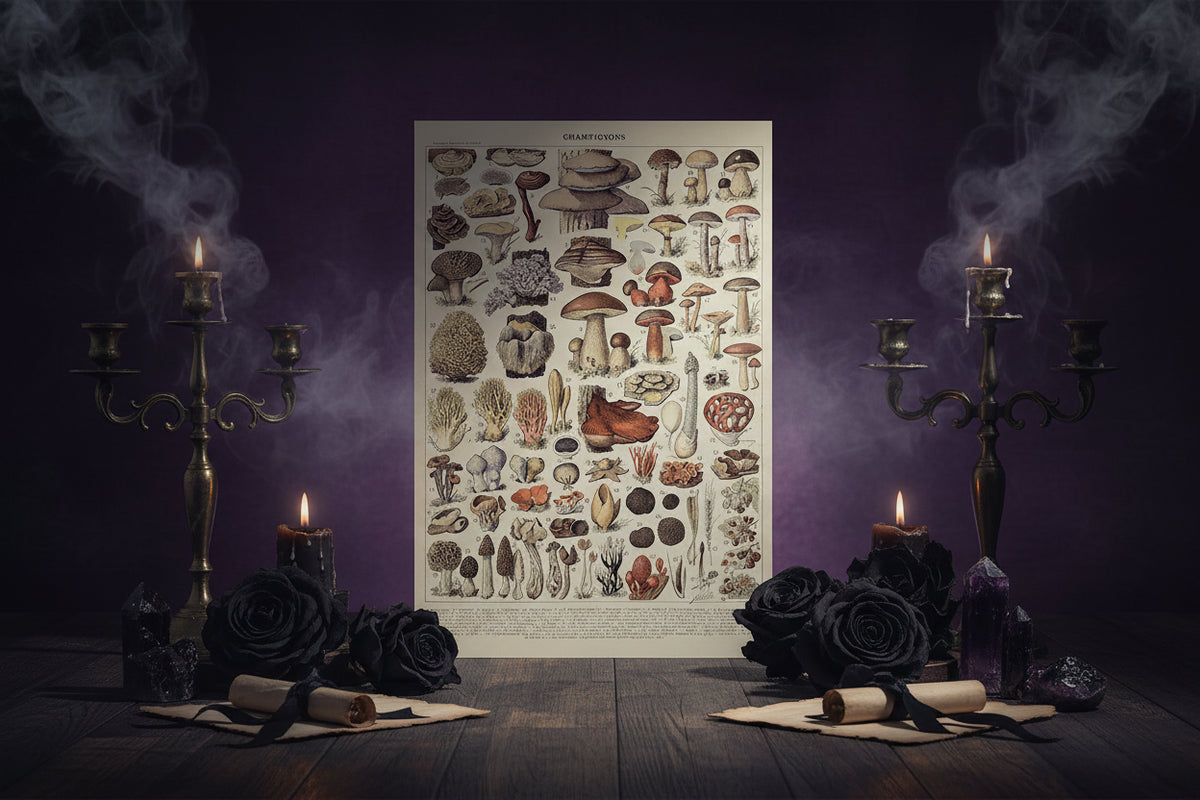 Mushroom Biology Poster - Sorceress Sanctuary 1 (without box) / 13x18cm(5x7in)-1 (without box) / 20x25cm(8x10in)-1 (without box) / 30x40cm(12x16in)-1 (without box) / 40x50cm(16x20in)-1 (without box) / 40x60cm(16x24in)