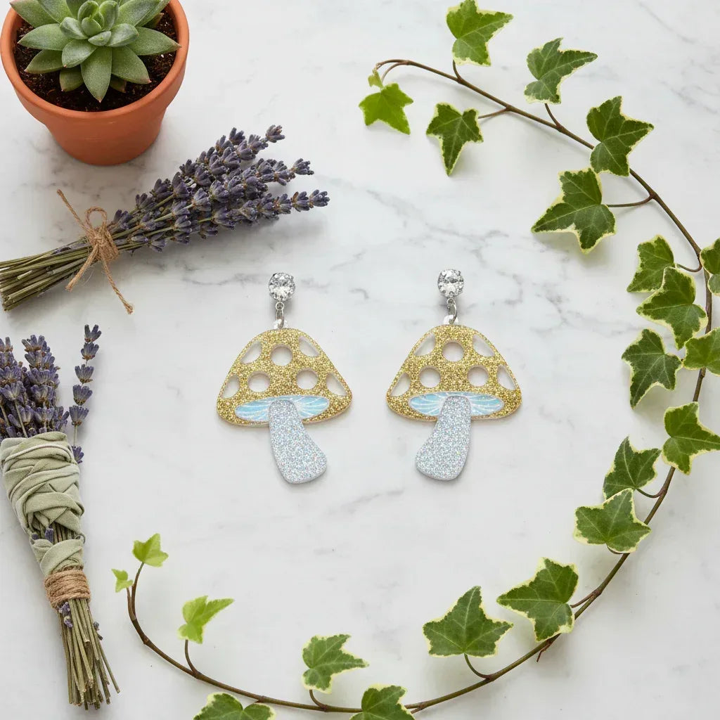 Mushroom Earrings - Sorceress Sanctuary Gold-Silver