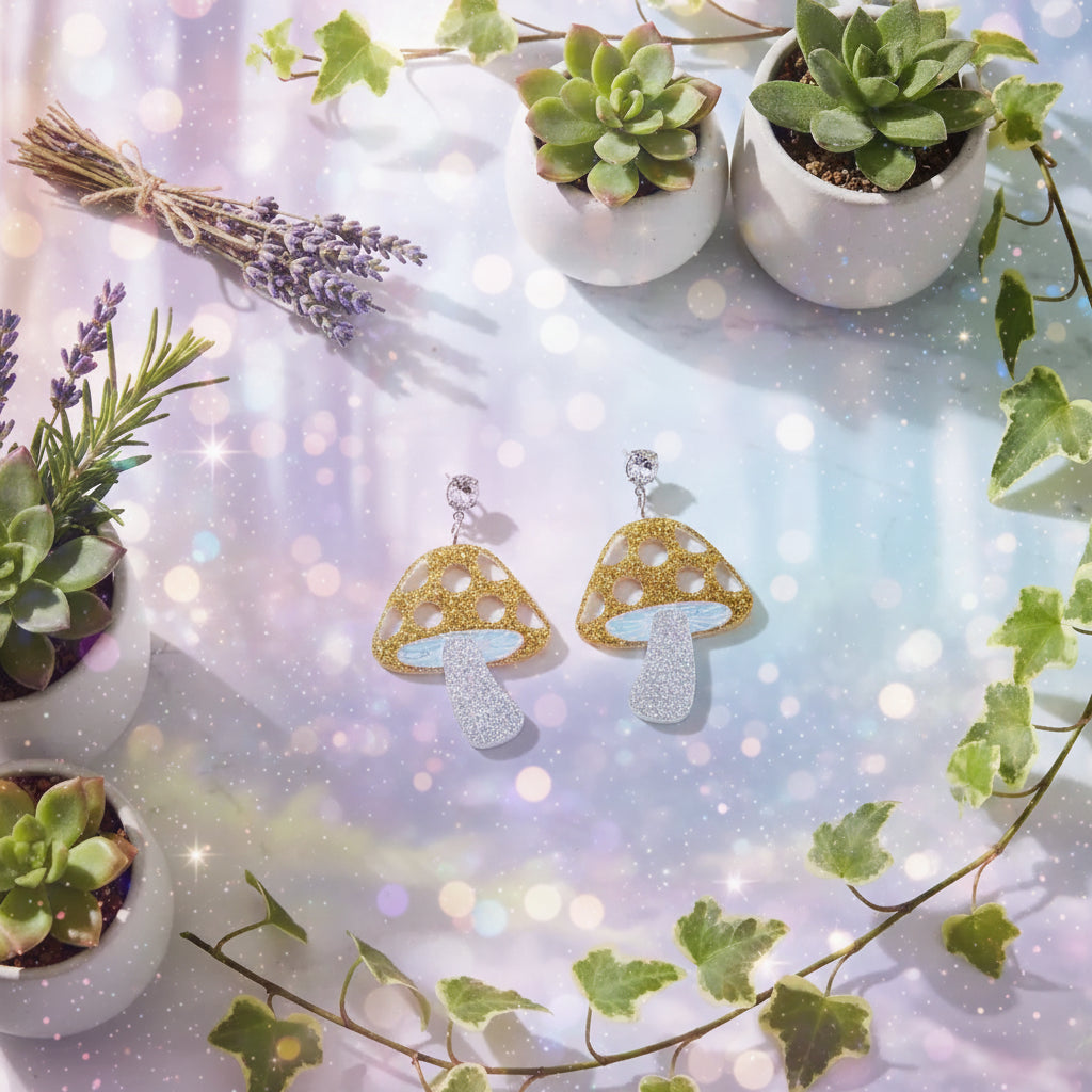 Mushroom Earrings - Sorceress Sanctuary Gold-Silver