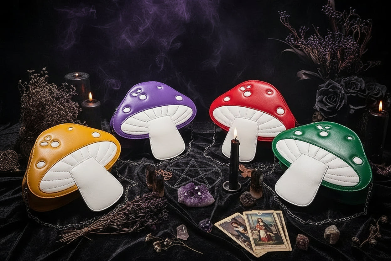 Mushroom Messenger Bag - Sorceress Sanctuary Green-Purple-Red-Pink-Yellow