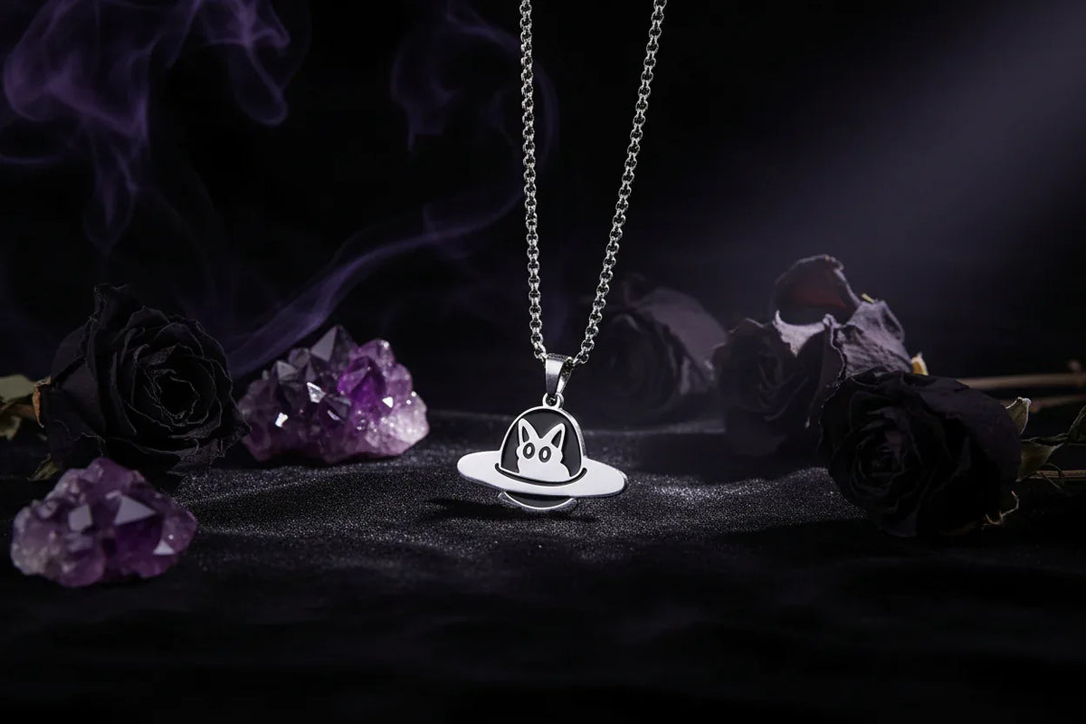 Mystic Cat Necklace - Sorceress Sanctuary Reading cat-Aperture Cat-Box Cat-Hold the kitten-Astronaut Cat