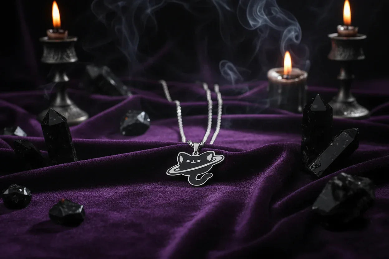 Mystic Cat Necklace - Sorceress Sanctuary Reading cat-Aperture Cat-Box Cat-Hold the kitten-Astronaut Cat