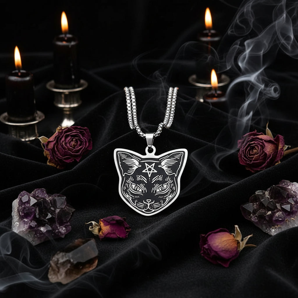 Mystic Cat Necklace - Sorceress Sanctuary Silver 50cm