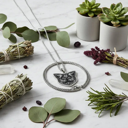 Mystic Cat Necklace - Sorceress Sanctuary Silver 50cm