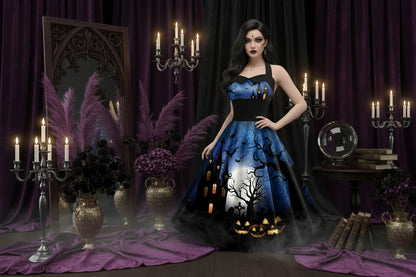 Mystic Halloween Dresses - Sorceress Sanctuary Spiderwebs & Halloween Chest / S-Spiderwebs & Halloween Chest / M-Spiderwebs & Halloween Chest / L-Spiderwebs & Halloween Chest / XL-Spiderwebs & Halloween Chest / 2XL