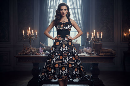Mystic Halloween Dresses - Sorceress Sanctuary Spiderwebs & Halloween Chest / S-Spiderwebs & Halloween Chest / M-Spiderwebs & Halloween Chest / L-Spiderwebs & Halloween Chest / XL-Spiderwebs & Halloween Chest / 2XL