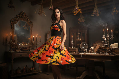 Mystic Halloween Dresses - Sorceress Sanctuary Spiderwebs & Halloween Chest / S-Spiderwebs & Halloween Chest / M-Spiderwebs & Halloween Chest / L-Spiderwebs & Halloween Chest / XL-Spiderwebs & Halloween Chest / 2XL