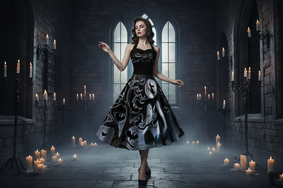 Mystic Halloween Dresses - Sorceress Sanctuary Spiderwebs & Halloween Chest / S-Spiderwebs & Halloween Chest / M-Spiderwebs & Halloween Chest / L-Spiderwebs & Halloween Chest / XL-Spiderwebs & Halloween Chest / 2XL