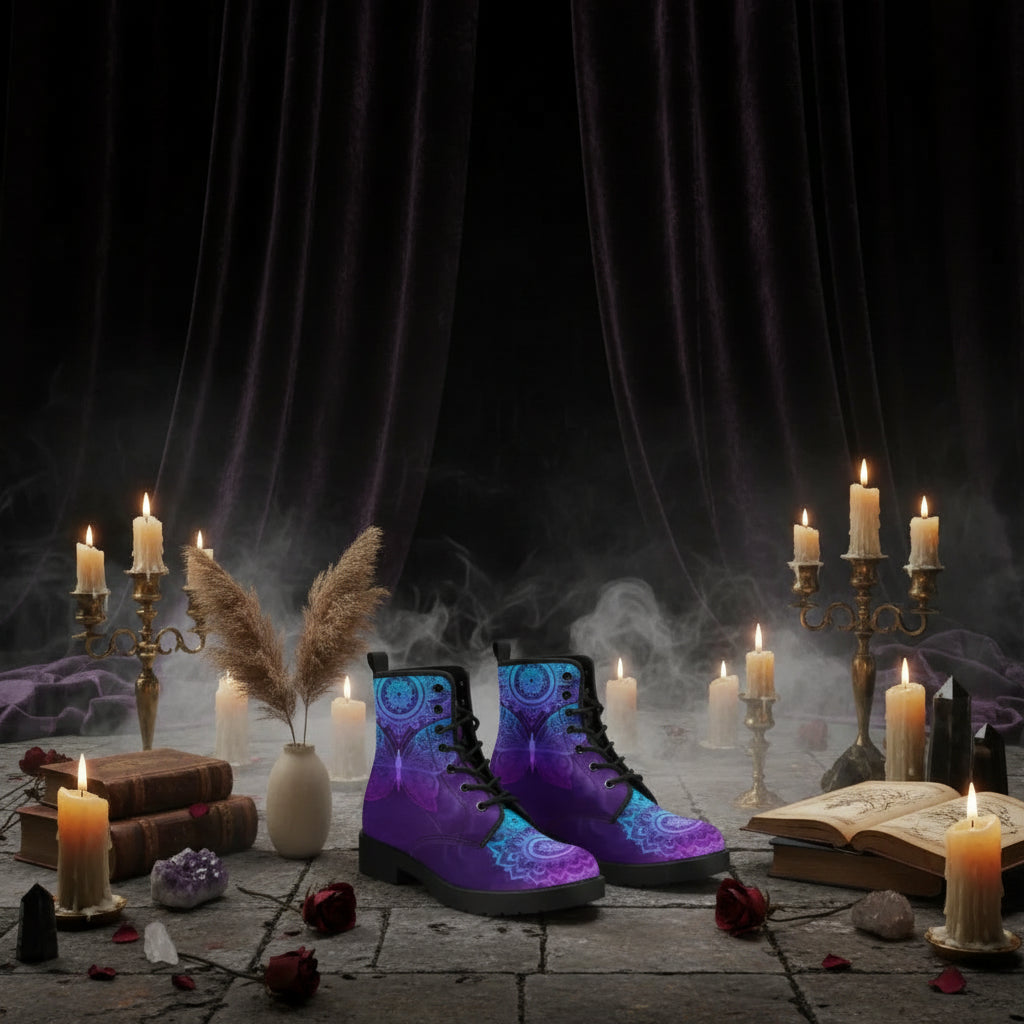 Mystic Martin Boots - Sorceress Sanctuary Blue Yellow Butterfly / 35-Blue Yellow Butterfly / 36-Blue Yellow Butterfly / 37-Blue Yellow Butterfly / 38-Blue Yellow Butterfly / 39