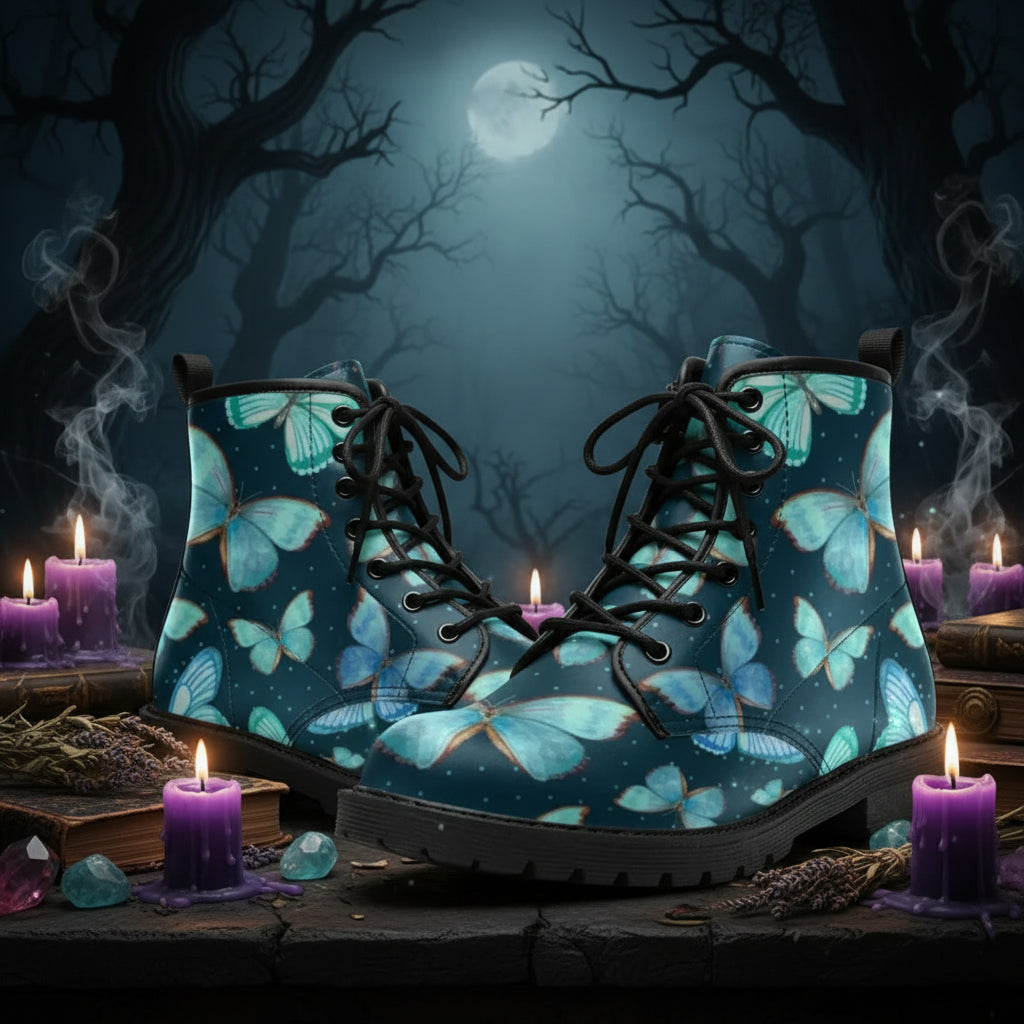 Mystic Martin Boots - Sorceress Sanctuary Blue Yellow Butterfly / 35-Blue Yellow Butterfly / 36-Blue Yellow Butterfly / 37-Blue Yellow Butterfly / 38-Blue Yellow Butterfly / 39