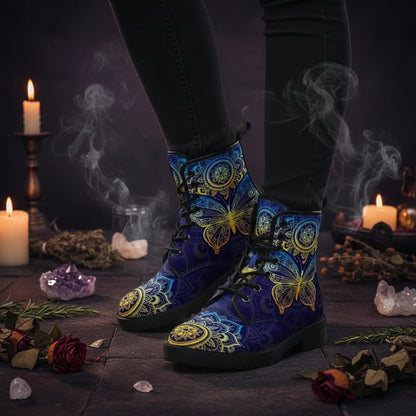 Mystic Martin Boots - Sorceress Sanctuary Blue Yellow Butterfly / 35-Blue Yellow Butterfly / 36-Blue Yellow Butterfly / 37-Blue Yellow Butterfly / 38-Blue Yellow Butterfly / 39