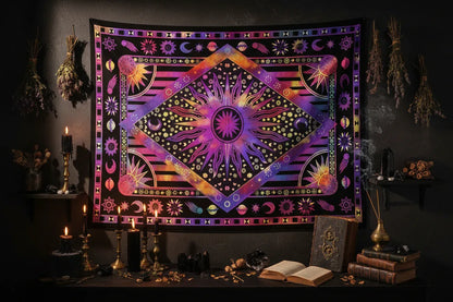 Mystic Sun Tapestry - Sorceress Sanctuary Purple / Brushed 73*95cm-Purple / Brushed  130*150cm-Purple / Brushed  150*200cm
