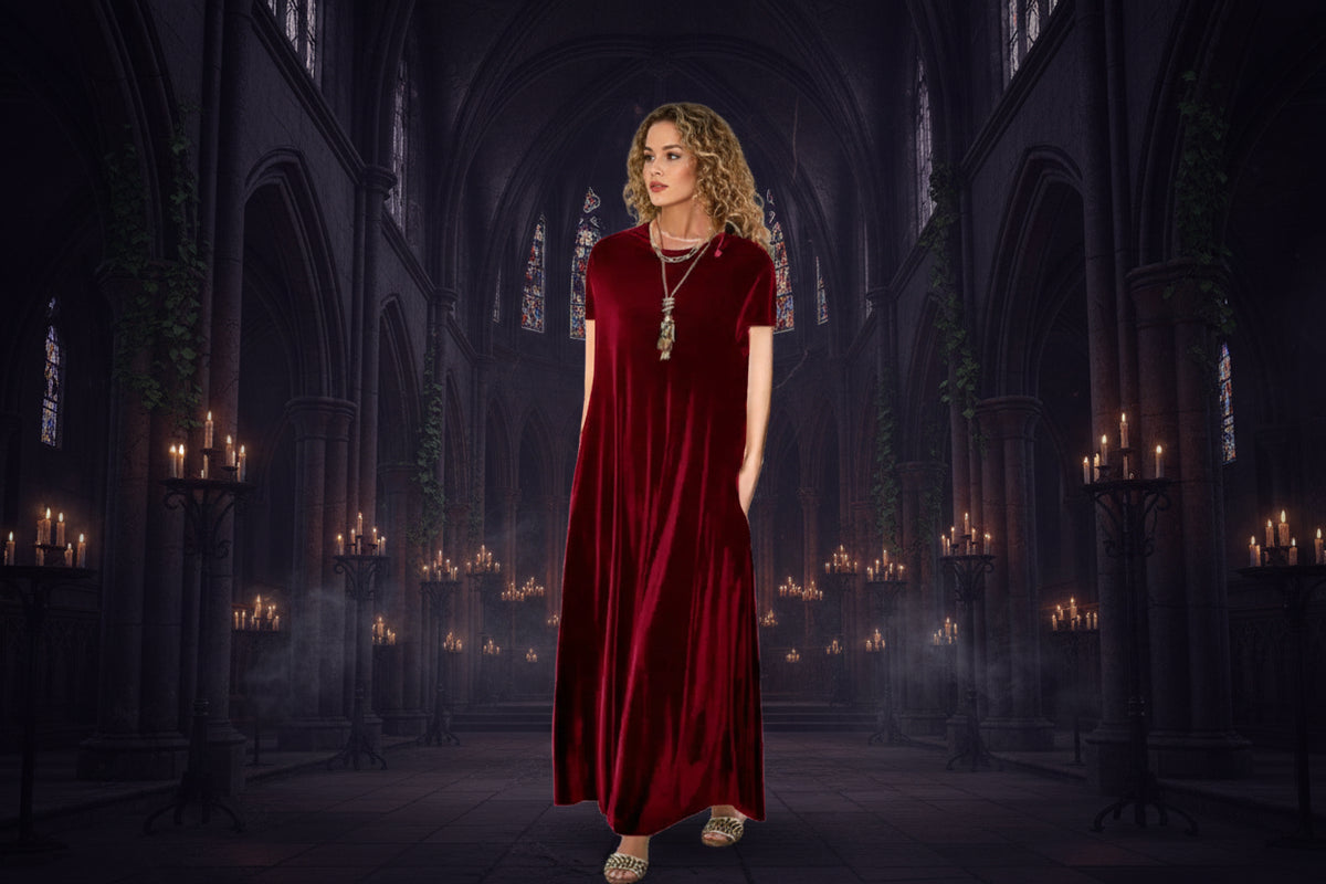 Mystic Velvet Dress - Sorceress Sanctuary gray short sleeves / S-gray short sleeves / M-gray short sleeves / L-gray short sleeves / XL-gray short sleeves / 2XL