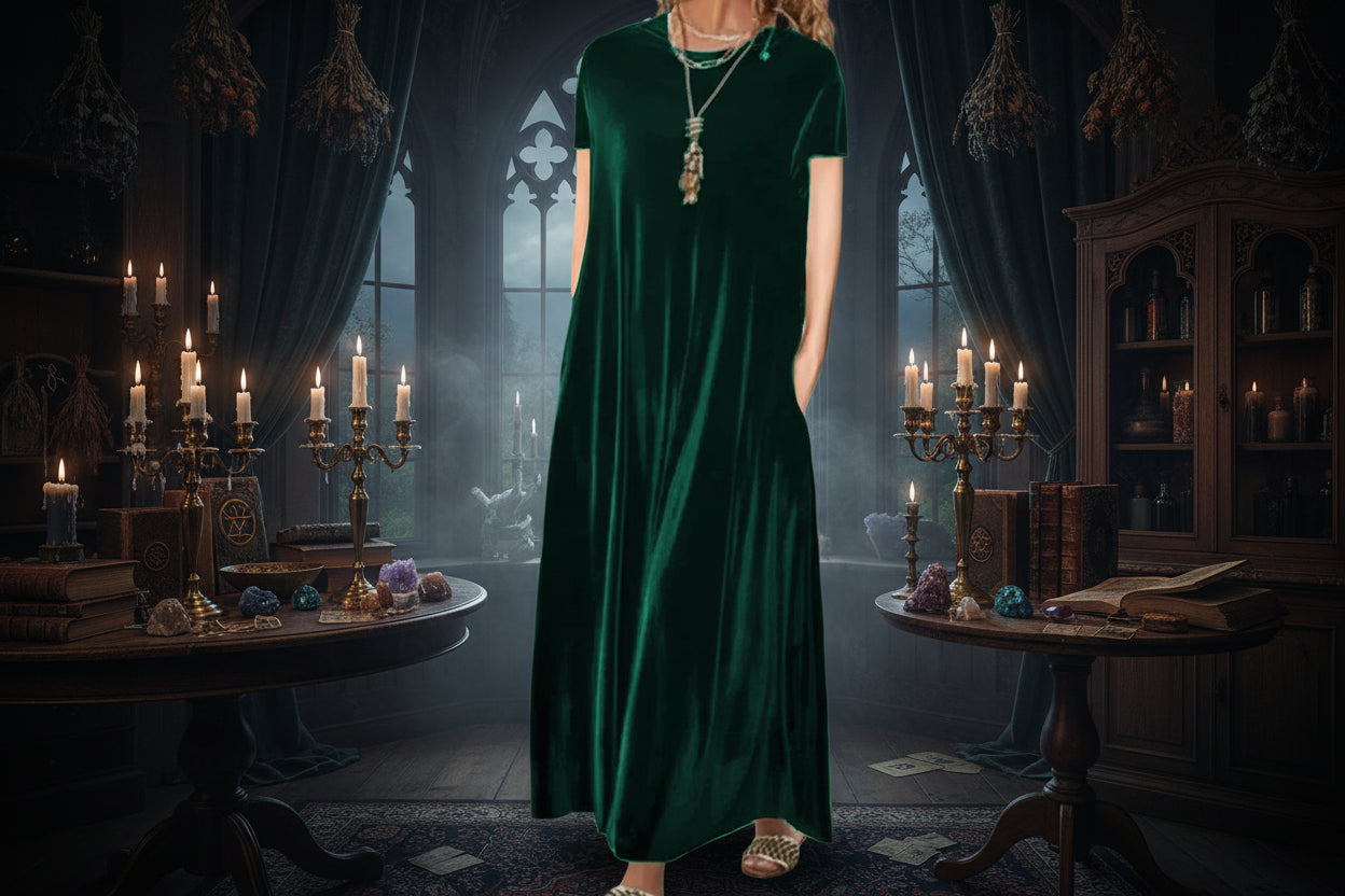 Mystic Velvet Dress - Sorceress Sanctuary gray short sleeves / S-gray short sleeves / M-gray short sleeves / L-gray short sleeves / XL-gray short sleeves / 2XL
