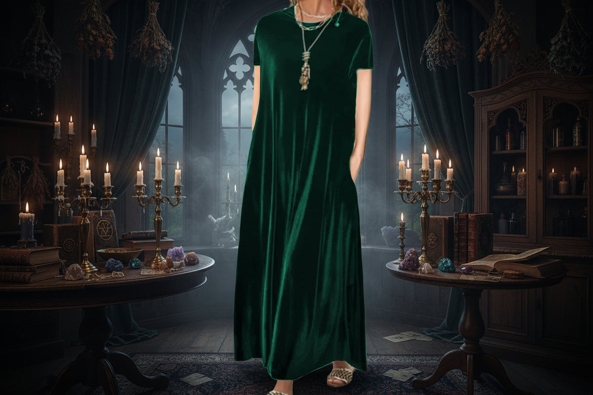 Mystic Velvet Dress - Sorceress Sanctuary gray short sleeves / S-gray short sleeves / M-gray short sleeves / L-gray short sleeves / XL-gray short sleeves / 2XL