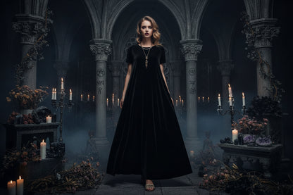 Mystic Velvet Dress - Sorceress Sanctuary gray short sleeves / S-gray short sleeves / M-gray short sleeves / L-gray short sleeves / XL-gray short sleeves / 2XL
