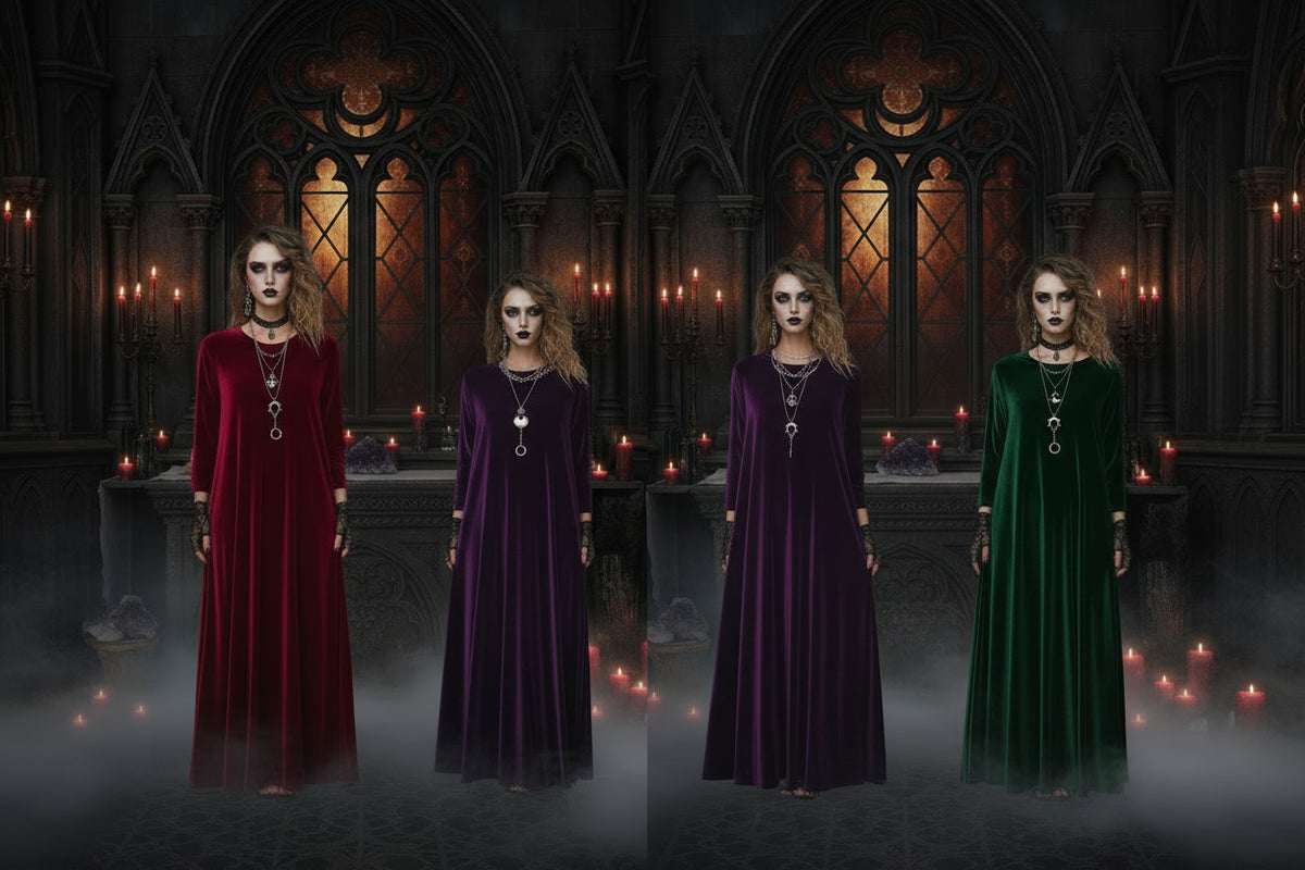 Mystic Velvet Dress - Sorceress Sanctuary gray short sleeves / S-gray short sleeves / M-gray short sleeves / L-gray short sleeves / XL-gray short sleeves / 2XL