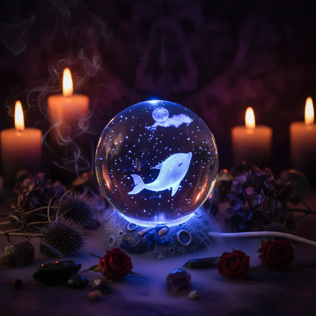 Mystical Crystal Ball - Sorceress Sanctuary Starry Sky-Dolphin-Deep Sea Whale-Clownfish-Dolphin Mate