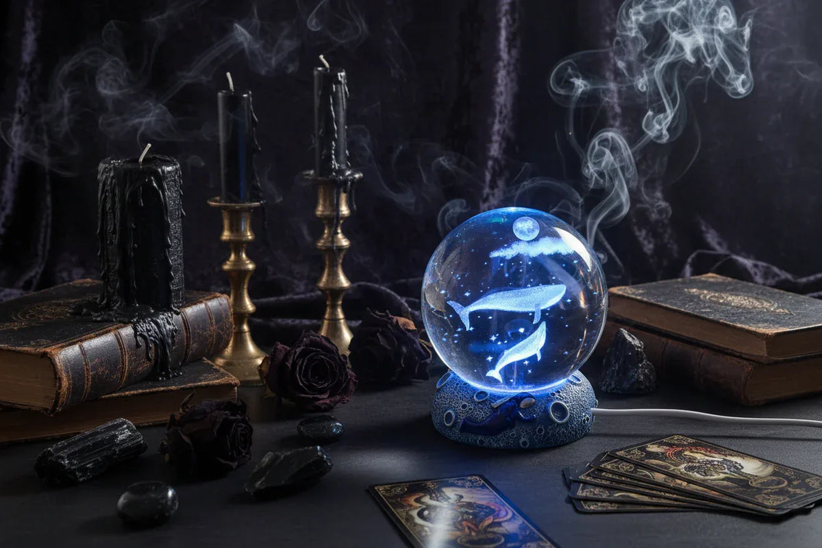 Mystical Crystal Ball - Sorceress Sanctuary Starry Sky-Dolphin-Deep Sea Whale-Clownfish-Dolphin Mate