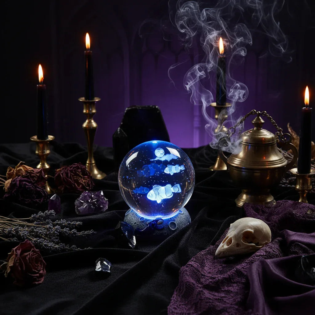 Mystical Crystal Ball - Sorceress Sanctuary Starry Sky-Dolphin-Deep Sea Whale-Clownfish-Dolphin Mate