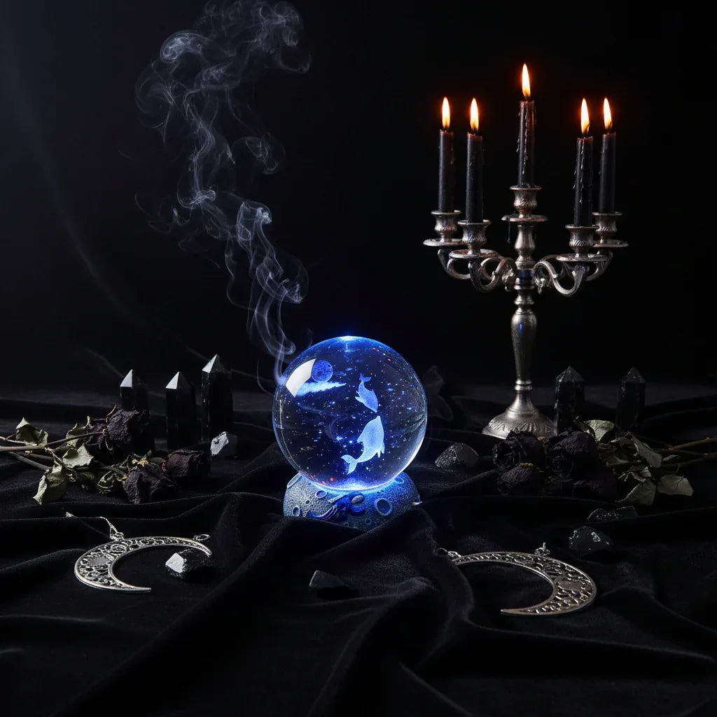Mystical Crystal Ball - Sorceress Sanctuary Starry Sky-Dolphin-Deep Sea Whale-Clownfish-Dolphin Mate