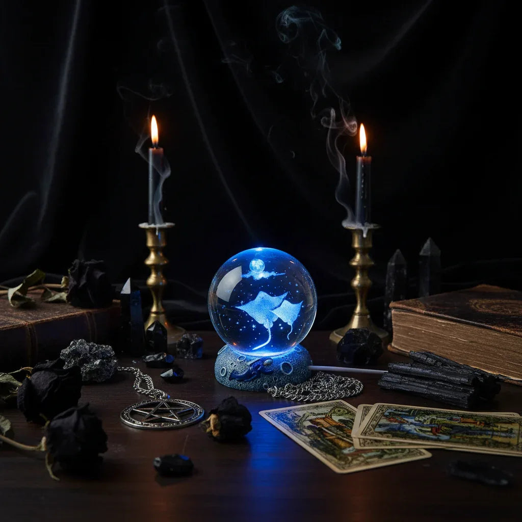 Mystical Crystal Ball - Sorceress Sanctuary Starry Sky-Dolphin-Deep Sea Whale-Clownfish-Dolphin Mate