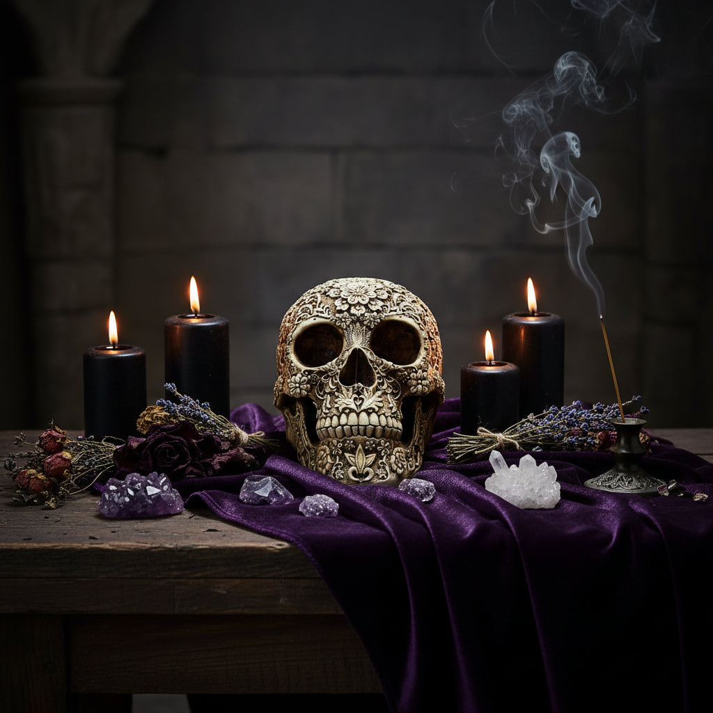 Mystical Floral Skull - Sorceress Sanctuary Flower Skull Skull Ornament-Golden pattern
