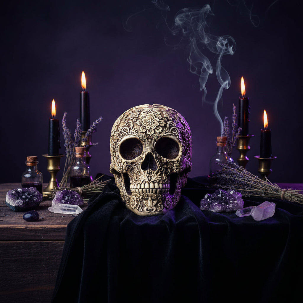 Mystical Floral Skull - Sorceress Sanctuary Flower Skull Skull Ornament-Golden pattern