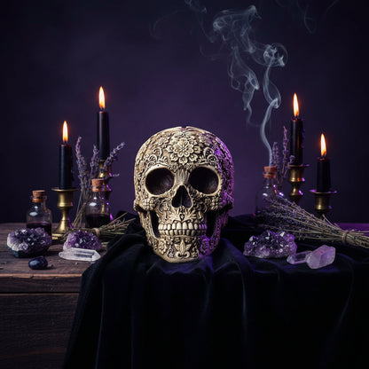 Mystical Floral Skull - Sorceress Sanctuary Flower Skull Skull Ornament-Golden pattern
