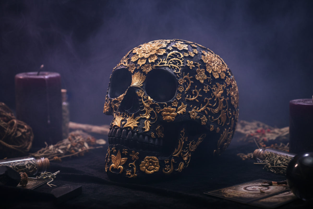 Mystical Floral Skull - Sorceress Sanctuary Flower Skull Skull Ornament-Golden pattern