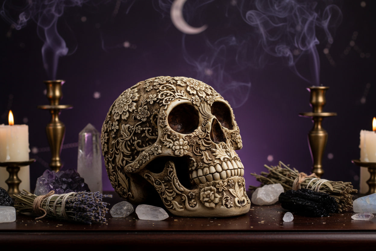 Mystical Floral Skull - Sorceress Sanctuary Flower Skull Skull Ornament-Golden pattern
