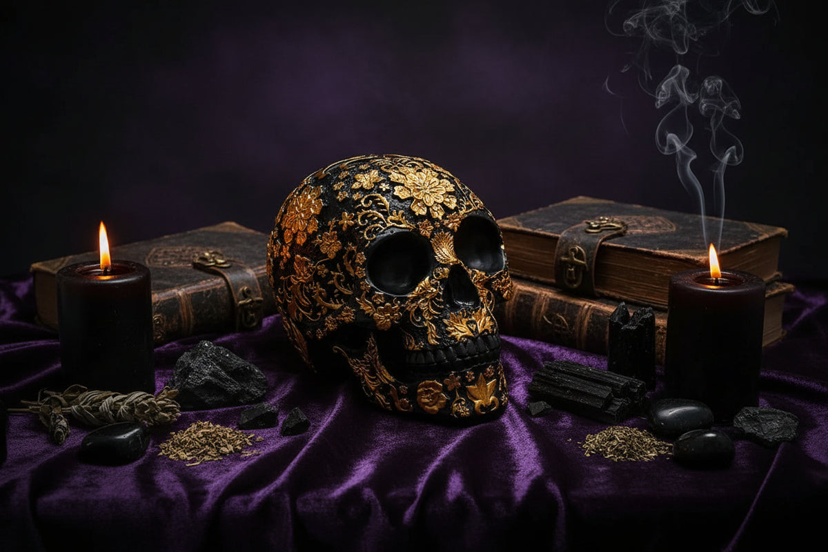 Mystical Floral Skull - Sorceress Sanctuary Flower Skull Skull Ornament-Golden pattern
