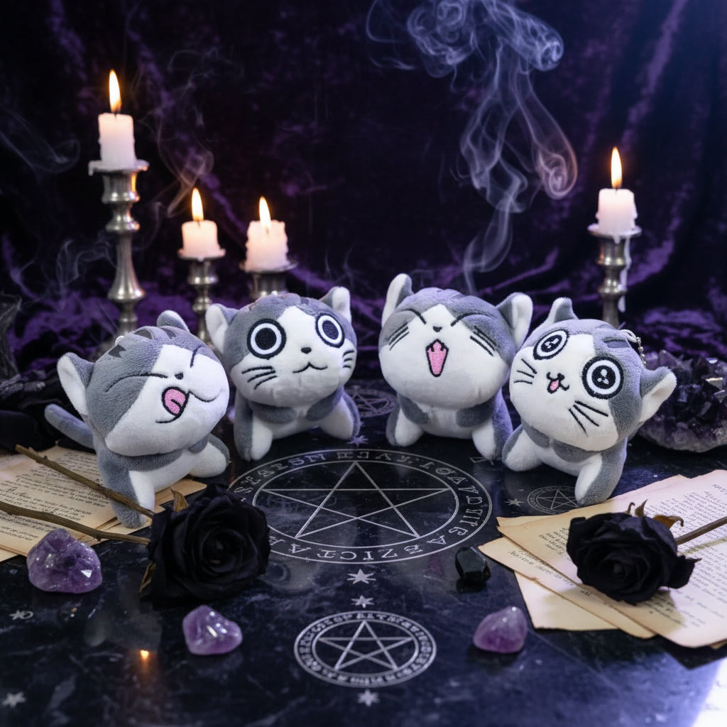 Mystical Plush Cats - Sorceress Sanctuary open mouth cat-pouting cat-flower idiot cat-big-eyed cat