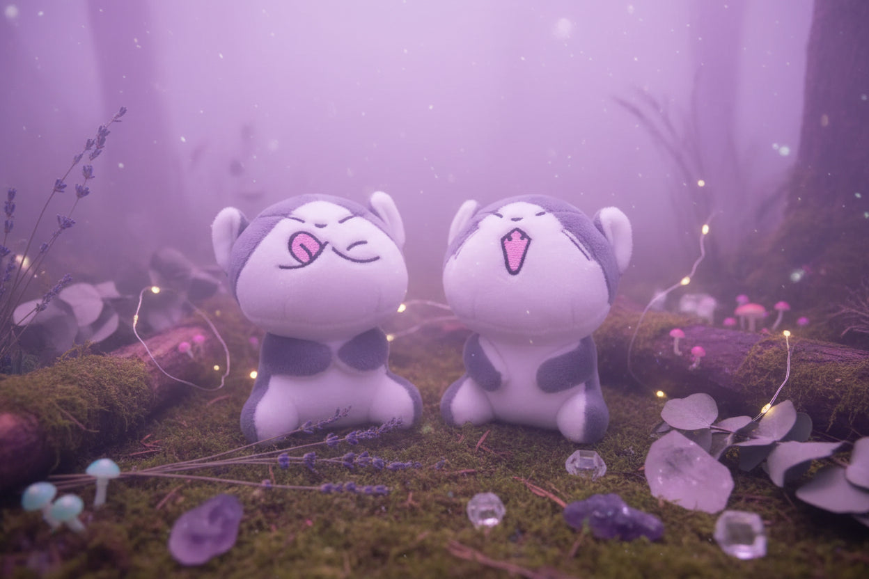 Mystical Plush Cats - Sorceress Sanctuary open mouth cat-pouting cat-flower idiot cat-big-eyed cat
