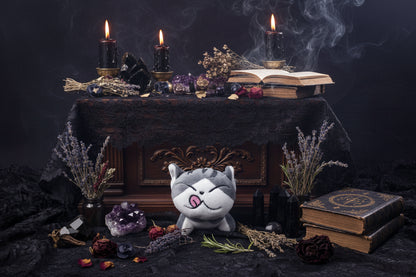 Mystical Plush Cats - Sorceress Sanctuary open mouth cat-pouting cat-flower idiot cat-big-eyed cat