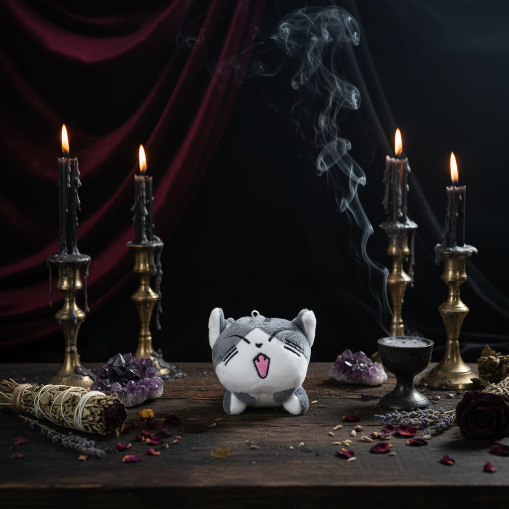 Mystical Plush Cats - Sorceress Sanctuary open mouth cat-pouting cat-flower idiot cat-big-eyed cat