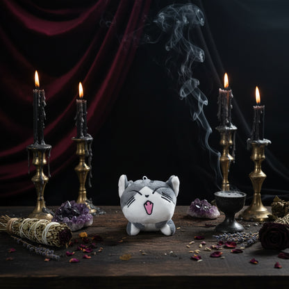 Mystical Plush Cats - Sorceress Sanctuary open mouth cat-pouting cat-flower idiot cat-big-eyed cat
