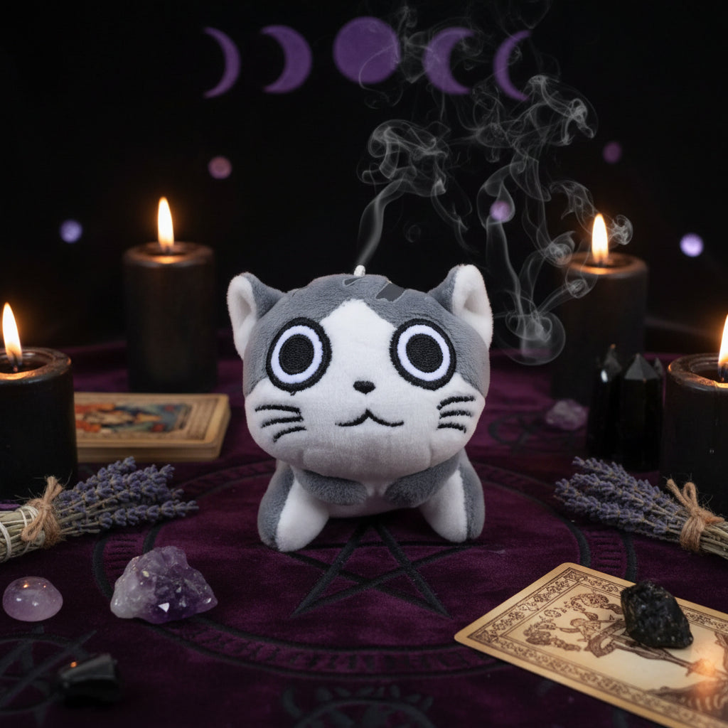 Mystical Plush Cats - Sorceress Sanctuary open mouth cat-pouting cat-flower idiot cat-big-eyed cat