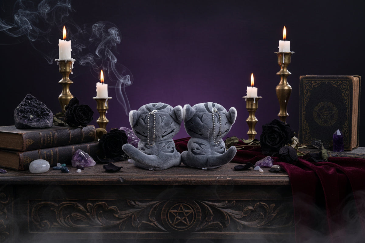 Mystical Plush Cats - Sorceress Sanctuary open mouth cat-pouting cat-flower idiot cat-big-eyed cat