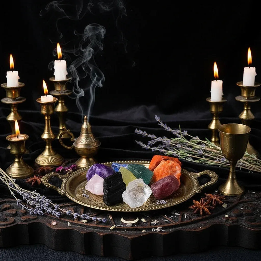 Natural Raw Gemstones - Sorceress Sanctuary Adenium Obesum-Aventurine-Citrine-Deep Amethyst-Fluorite