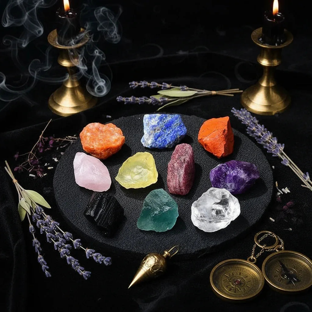 Natural Raw Gemstones - Sorceress Sanctuary Adenium Obesum-Aventurine-Citrine-Deep Amethyst-Fluorite