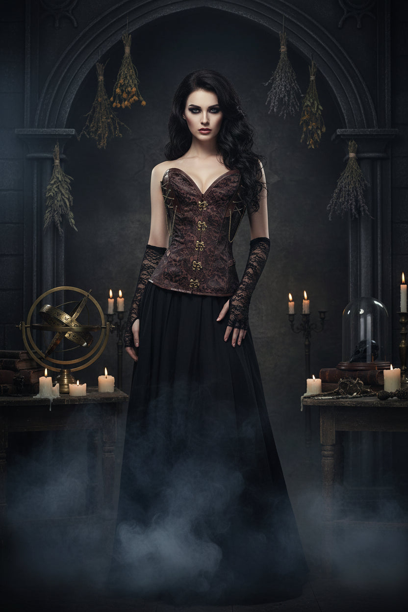 Gothic Corset Dress with High-End Metallic Details Sorceress Sanctuary