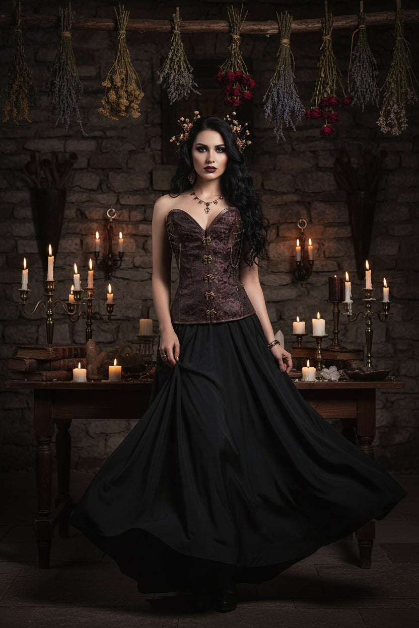 Gothic Corset Dress with High-End Metallic Details Sorceress Sanctuary
