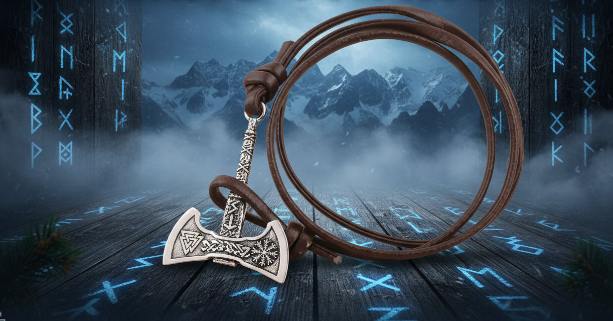 Nordic Axe Bracelet - Sorceress Sanctuary Ancient & Gold-Antique Silver-Antique Silver Black Leather