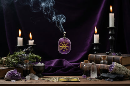 Nordic Compass Pendant - Sorceress Sanctuary Natural Red Aventurine-Natural Redstone-Natural Amethyst-Natural White Crystal-Natural Lapis Lazuli