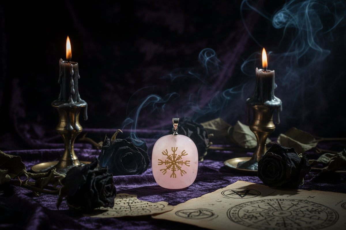 Nordic Compass Pendant - Sorceress Sanctuary Natural Red Aventurine-Natural Redstone-Natural Amethyst-Natural White Crystal-Natural Lapis Lazuli